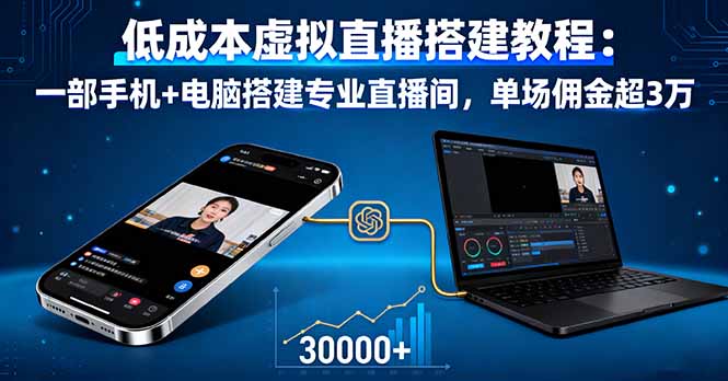 低成本虚拟直播搭建教程：一部手机+电脑搭建专业直播间，单场佣金超3万-初遇