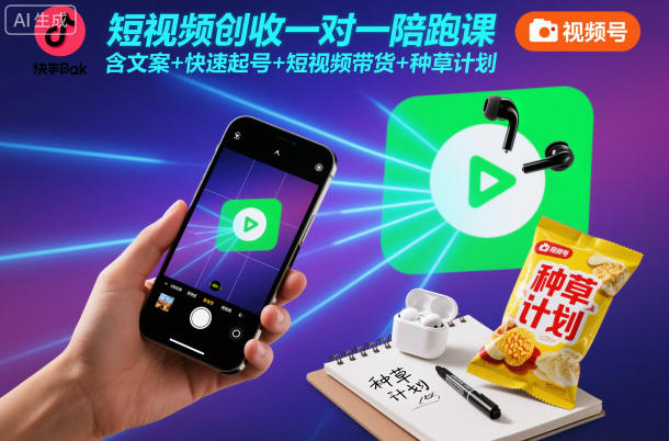 短视频创收一对一陪跑课,含文案+快速起号+短视频带货+种草计划-初遇