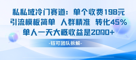 私域冷门赛道单个收费198米引流模板简单人群精准 45%的转化率单人一天大概收益多张-初遇