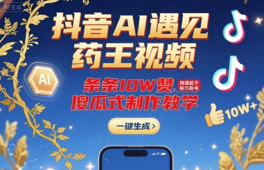 抖音AI遇见药王视频，条条10W赞，快速起千粉万粉号，傻瓜式制作教学-初遇