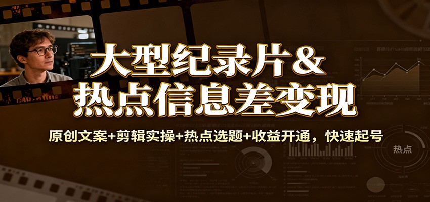 大型纪录片&热点信息差变现:原创文案+剪辑实操+热点选题+收益开通,快速起号-初遇