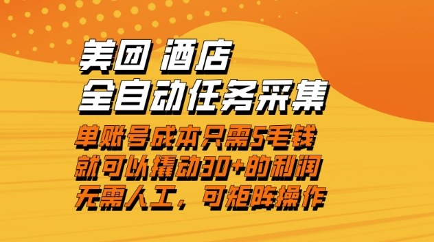美团酒店全自动任务采集，单账号几毛钱就能撬动30+利润，成本低，操作简单，当天到账【揭秘】-初遇