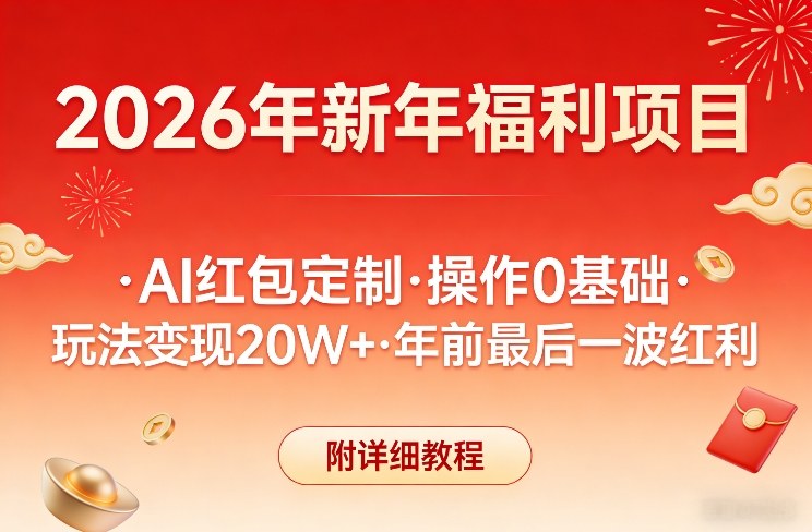 新年福利项目，AI红包定制，操作0基础，玩法变现20W+年前最后一波红利，附详细教程-初遇