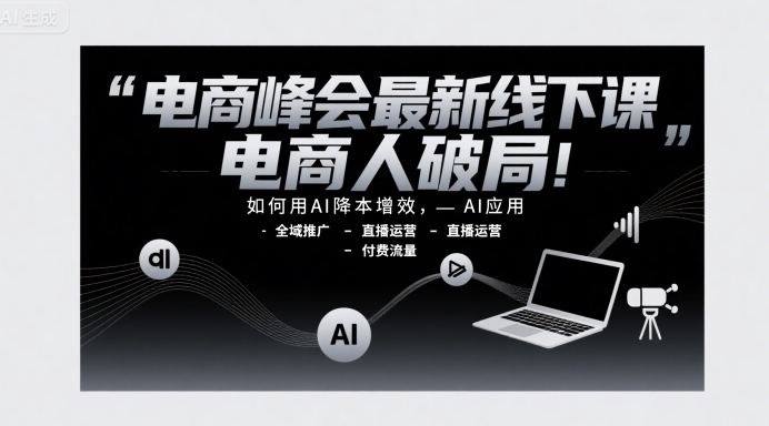 电商峰会最新线下课,电商人破局,如何用AI降本增效,AI应用-全域推广-直播运营-付费流量-初遇