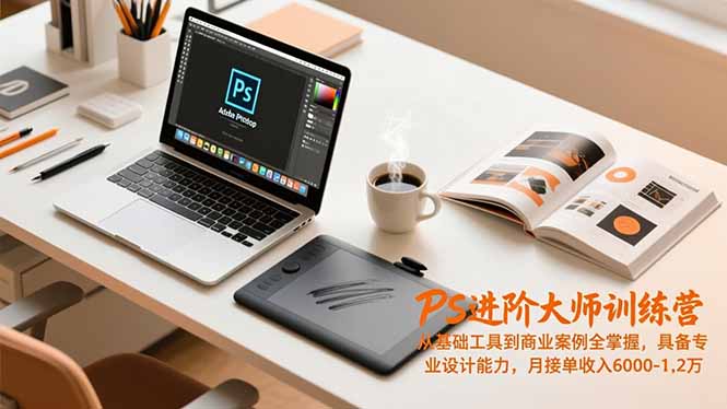 PS进阶大师训练营，从基础工具到商业案例全掌握，具备专业设计能力，月接单收入6000-1.2万-初遇
