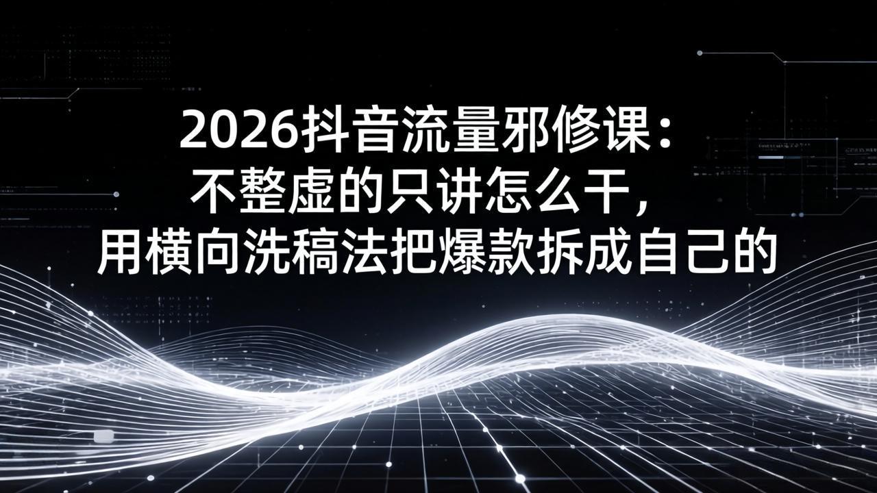 2026抖音流量邪修课：不整虚的只讲怎么干，用横向洗稿法把爆款拆成自己的-初遇