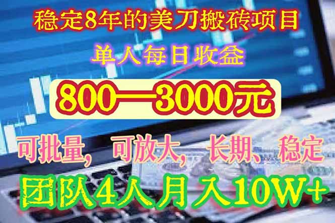 稳定8年的美刀搬砖项目,单人每日收益800—3000.团队4人月入10W+.可线下-初遇