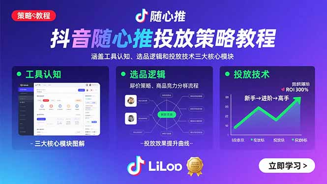 抖音随心推投放策略教程:涵盖工具认知、选品逻辑和投放技术三大核心模块-初遇