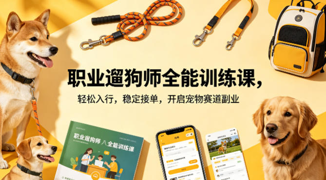 职业遛狗师全能训练课，轻松入行，稳定接单，开启宠物赛道副业-初遇