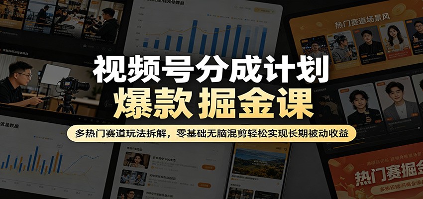 视频号分成计划爆款掘金课：多热门赛道玩法拆解，零基础无脑混剪轻松实现长期被动收益-初遇