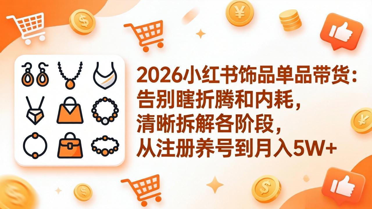 2026小红书饰品单品带货：告别瞎折腾和内耗，清晰拆解各阶段，从注册养号到月入5W+-初遇