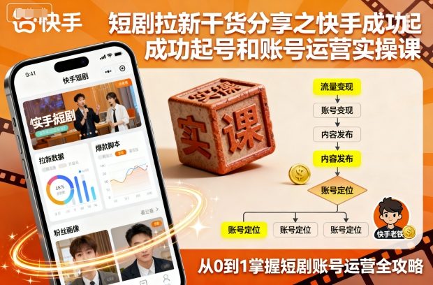 短剧拉新干货分享之快手成功起号和账号运营实操课-初遇