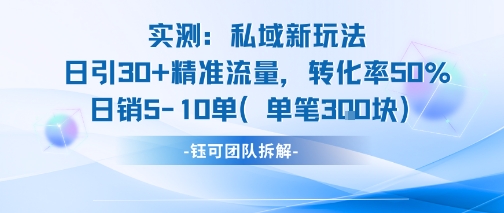 实测私域新玩法日引30加精准流量转化率50%日销5-10单每笔3张-初遇