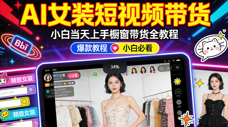 AI女装短视频橱窗带货：小白零门槛当天上手，高佣金爆款轻松賺！-初遇