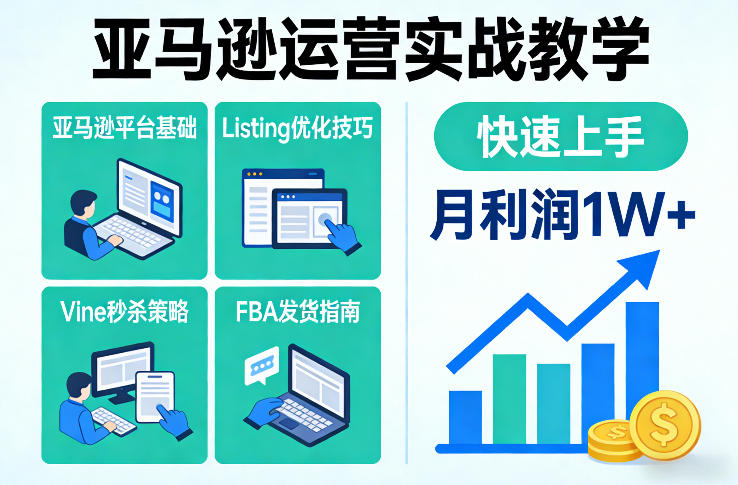 亚马逊运营实战教学，亚马逊平台+Listing优化+Vine秒杀+FBA发货等，快速上手，实现店铺月利润1W-初遇