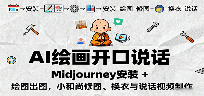 AI绘画开口说话,Midjourney安装 + 绘图出图,小和尚修图、换衣与说话视频制作-初遇
