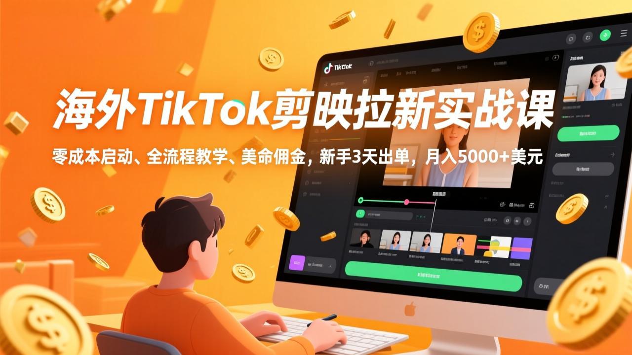 海外TikTok剪映拉新实战课,零成本启动、全流程教学、美金佣金,新手3天出单,月入5000+美元-初遇
