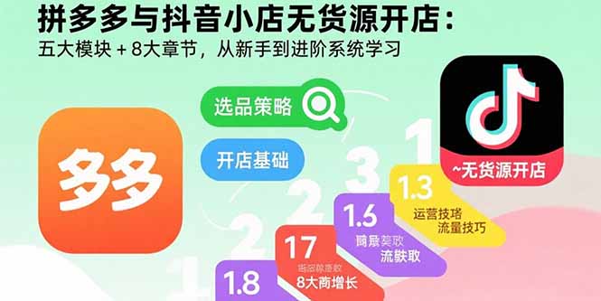 拼多多与抖音小店无货源开店：五大模块+8大章节，从新手到进阶系统学习-初遇