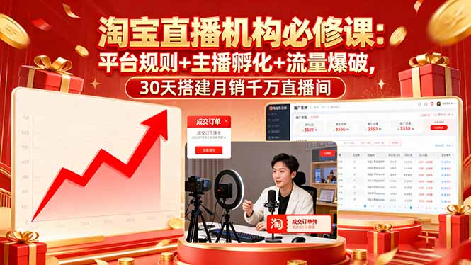 淘宝直播机构必修课：平台规则/主播孵化/流量爆破,30天搭建月销千万直播间-初遇