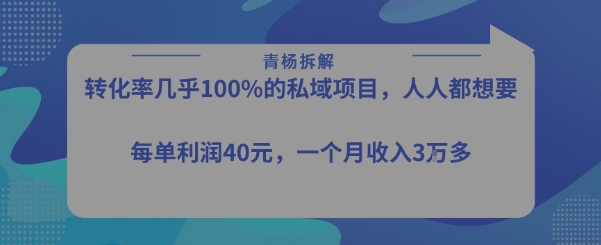 转化率最高的私域项目,每单利润40-50米,月入过1w-初遇