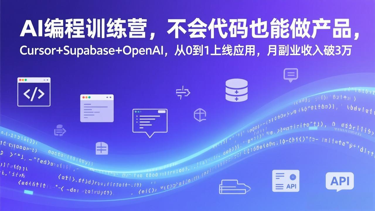 AI编程训练营，不会代码也能做产品，Cursor+Supabase+OpenAI，从0到1上线应用，月副业收入破3万-初遇