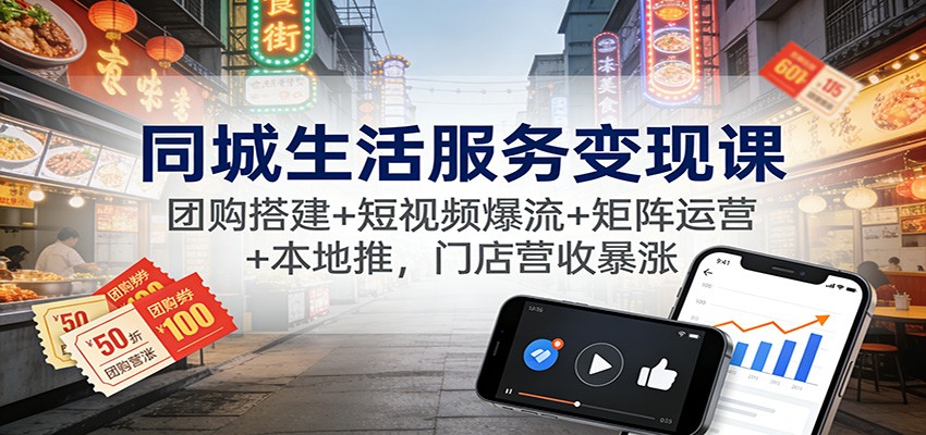 同城生活服务变现课:团购搭建+短视频爆流+矩阵运营+本地推,门店营收暴涨-初遇