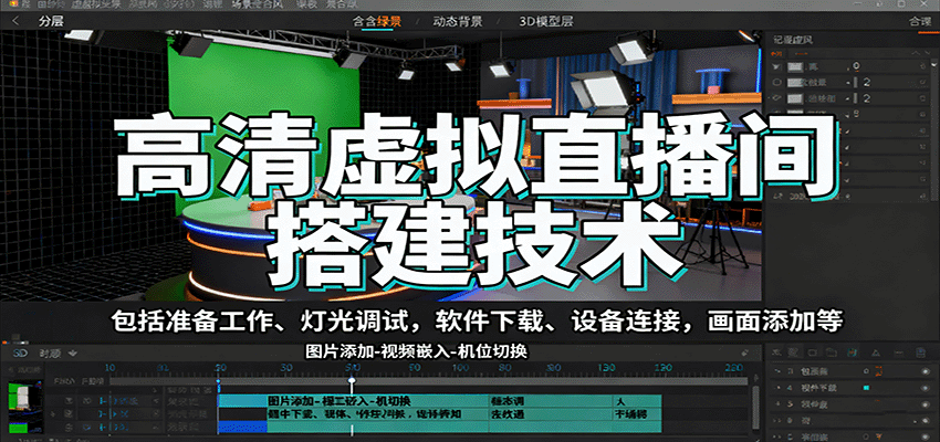 高清虚拟直播间搭建技术,包括准备工作、灯光调试,软件下载、设备连接,画面添加等-初遇