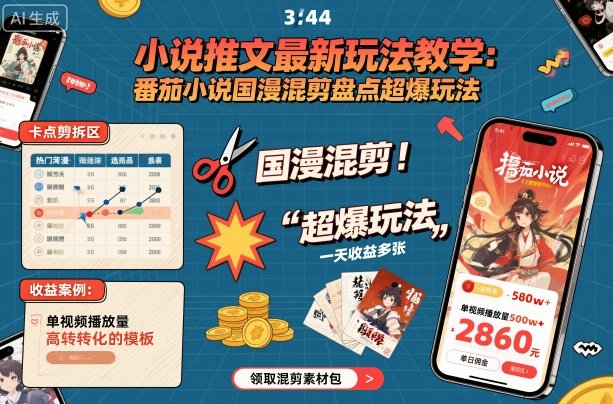 小说推文最新玩法教学,番茄小说国漫混剪盘点超爆玩法,全程干货,一天收益多张-初遇