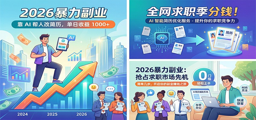 2026暴力副业：靠AI帮人改简历，单日收益1000+，全网求职季分钱-初遇