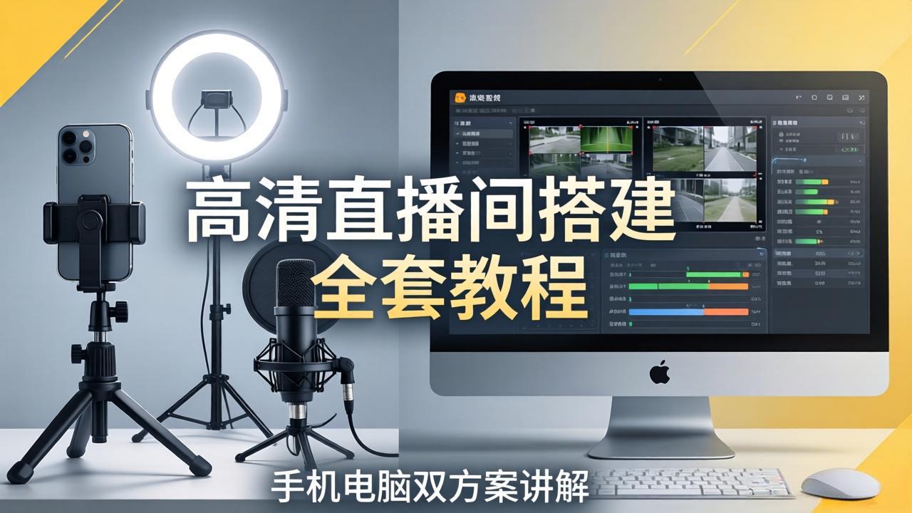 高清直播间搭建全套教程，手机电脑双方案讲解，设备选型调试多机位实操教学-初遇