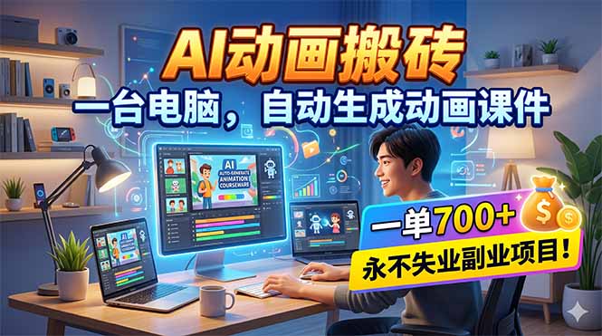 AI动画搬砖，一台电脑，自动生成动画课件，一单800+  永不失业副业项目！-初遇