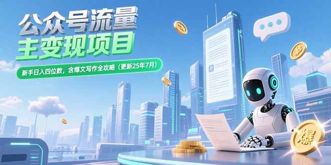 公众号流量主变现项目,新手日入四位数,含爆文写作全攻略(更新25年7月-初遇