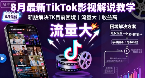 8月最新TikTok影视解说教学,新版解决TK目前困境,流量大,收益高-初遇