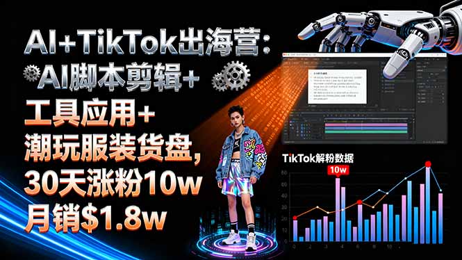 AI+TikTok出海营:AI脚本剪辑+工具应用+潮玩服装货盘,30天涨粉10w月销$1.8w-初遇