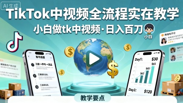 TikTok中视频全流程实操教学,小白做tk中视频,日入百刀-初遇