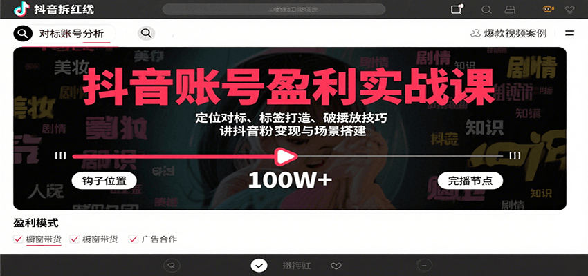 抖音账号盈利实战课,定位对标、标签打造、破播放技巧,讲涨粉变现与场景搭建-初遇