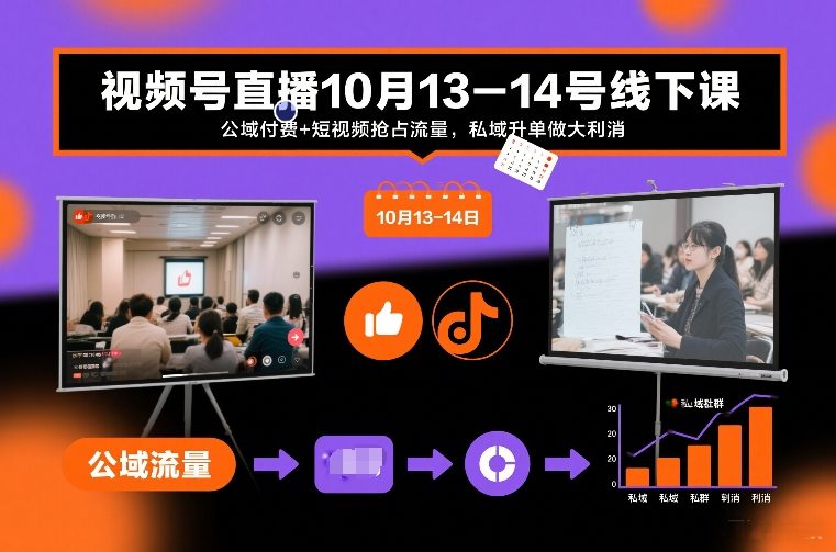 视频号直播10月13-14号线下课，公域付费+短视频抢占流量，私域升单做大利消-初遇