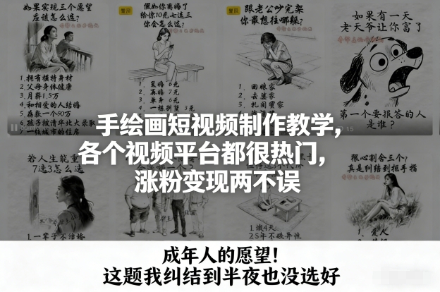 手绘画短视频制作教学，各个视频平台都很热门，涨粉变现两不误-初遇