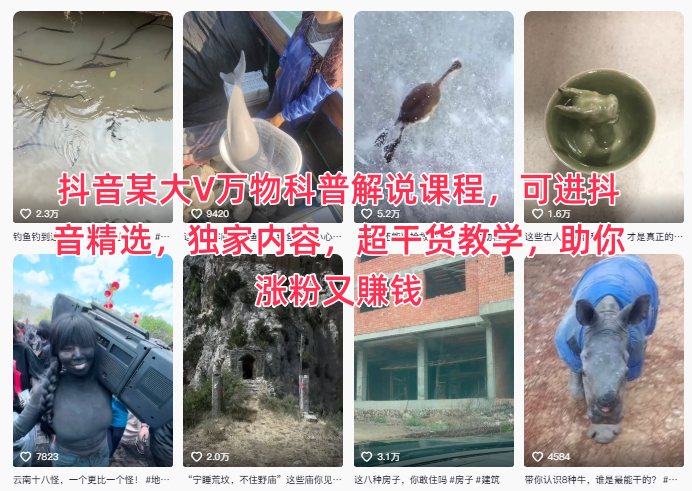 抖音某大V万物科普解说课程,可进抖音精选,独家内容,超干货教学,助你涨粉又賺钱-初遇