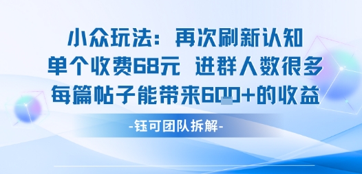 小众玩法再次刷新认知单个收费68米进群人数很多每篇帖子能带来6张的收益-初遇