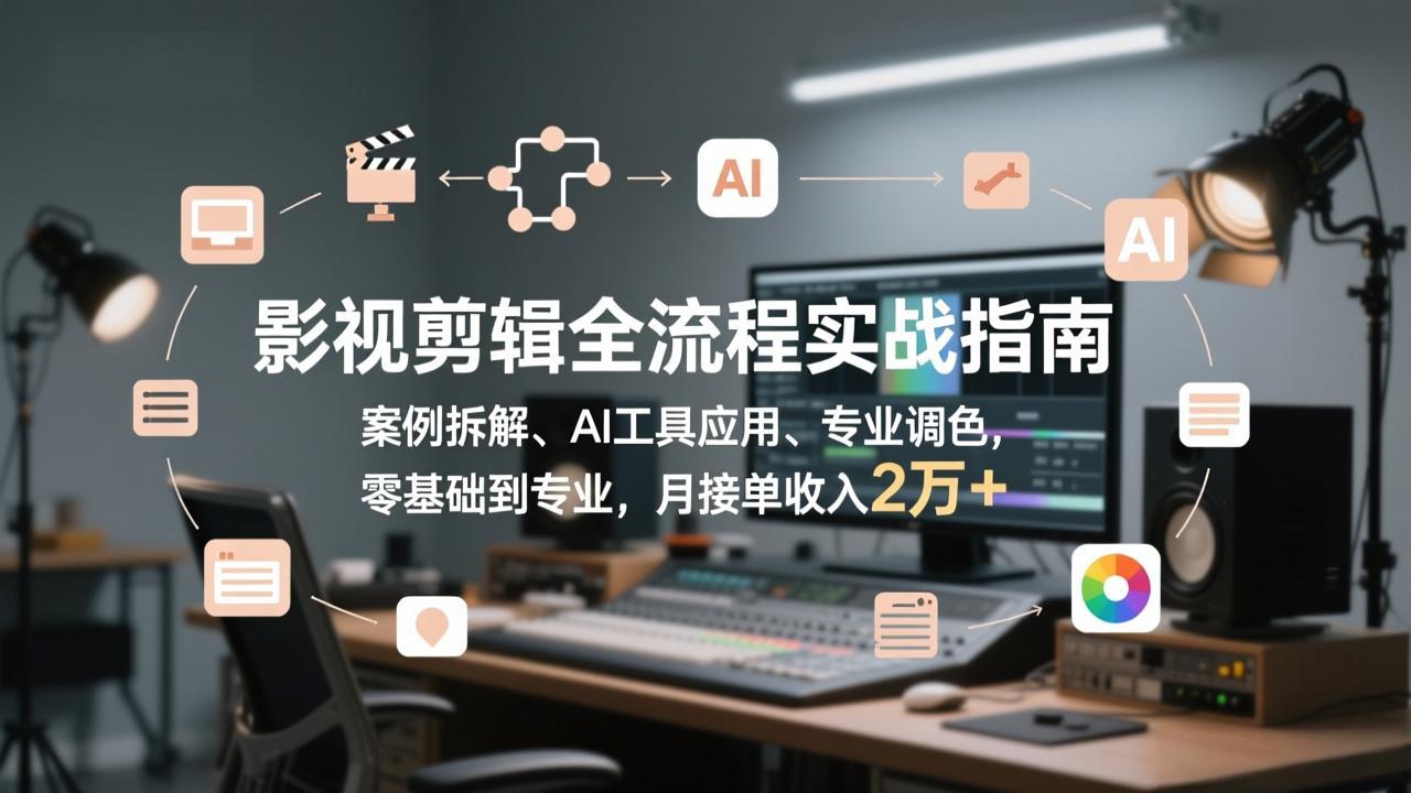 影视剪辑全流程实战指南，案例拆解、AI工具应用、专业调色，零基础到专业，月接单收入2万+-初遇