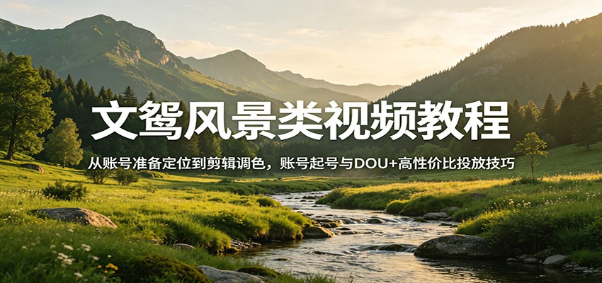 文鸳风景类视频教程：从账号准备定位到剪辑调色，账号起号与DOU+高性价比投放技巧-初遇