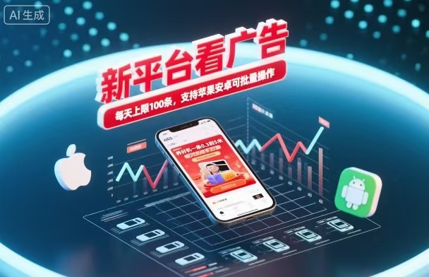 新台看广告,养好机一条5毛到5块,单机日入30到100,支持苹果安卓,可批量操作。-初遇