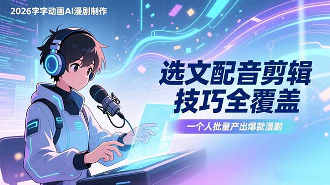 2026字字动画AI漫剧制作-1期，选文配音剪辑技巧全覆盖，一个人就能批量产出爆款漫剧-初遇