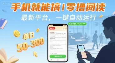 手机就能搞！零撸阅读挂G，最新平台，一键自动运行，随时随地挣，单日50-3张+【揭秘】-初遇