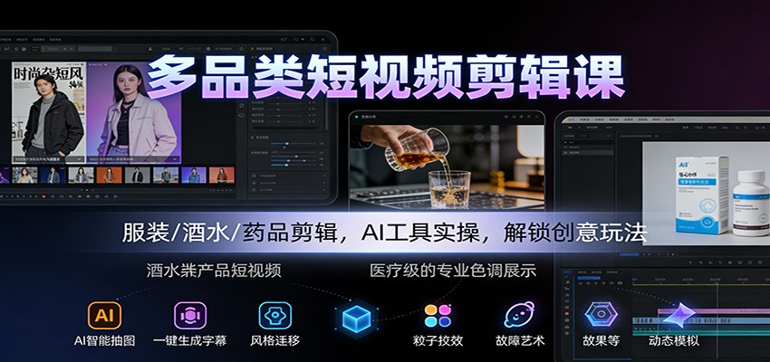 多品类短视频剪辑课：服装/酒水/药品剪辑，AI工具实操，解锁创意玩法-初遇