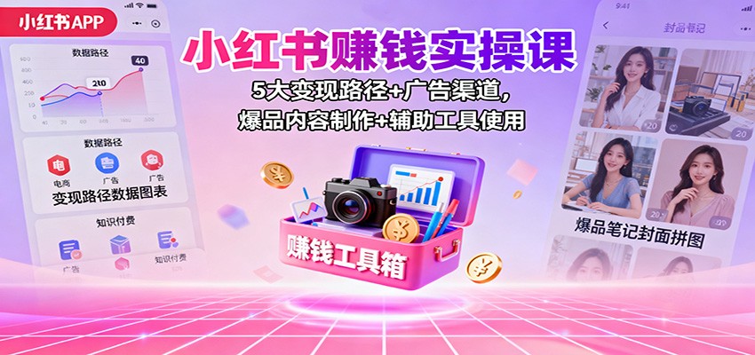 小红书赚钱实操课：5大变现路径+广告渠道，爆品内容制作+辅助工具使用-初遇