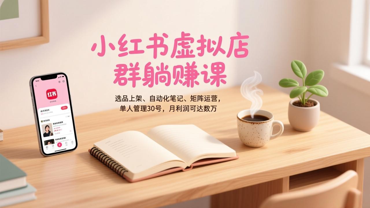 小红书虚拟店群躺赚课，选品上架、自动化笔记、矩阵运营，单人管理30号，月利润可达数万-初遇