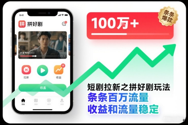 短剧拉新之拼好剧玩法,条条百万流量,收益和流量稳定-初遇