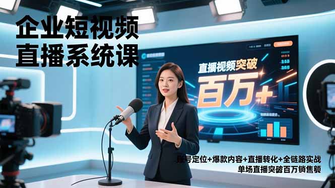 企业短视频直播系统课，账号定位+爆款内容+直播转化+全链路实战，单场直播突破百万销售额-初遇